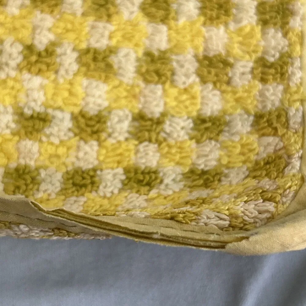 Vintage Cannon USA Cotton Terry Potholders Mustard Checkered 1970’s Distressed